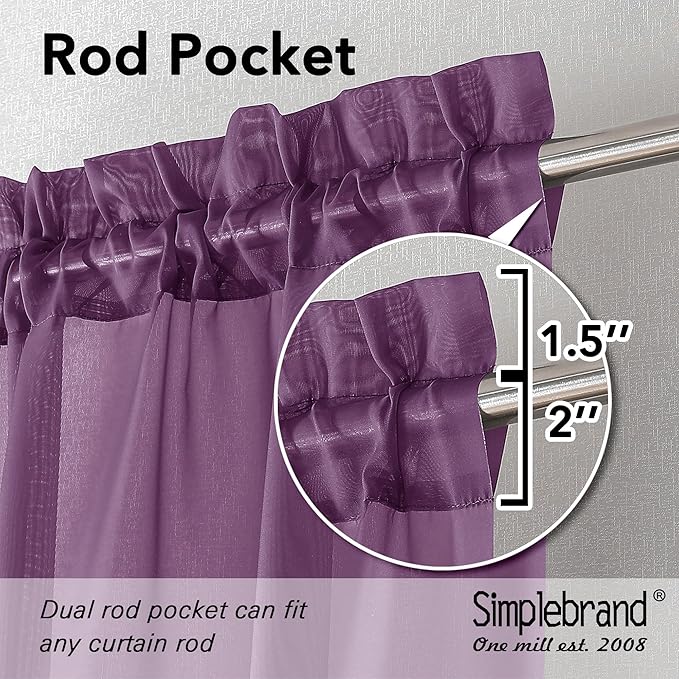 Simplebrand Plum Purple Sheer Curtains 96 Inches Long 2 Panels, Light Filtering - Image 2