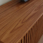 POVISON Full Assembled Mid Century Modern TV Stand, Wood Slatted Media Console - Image 8