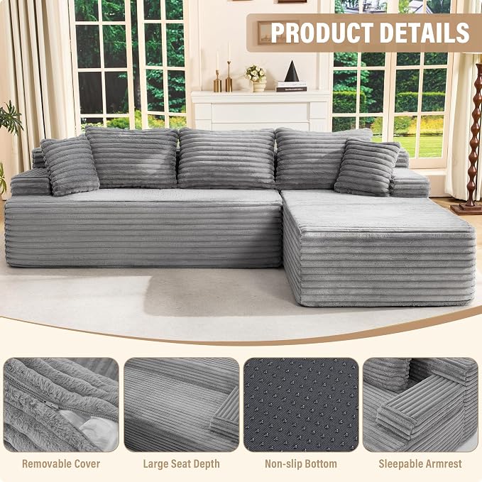 Hobestluk Modular Sectional Sofa Couches L-Shape Couch 3 Seat Modular Sofa - Image 4