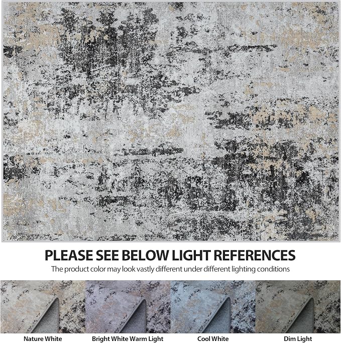 4x6 Area Rugs for Living Room Washable Bedroom Dining Room Black Grey Gold | - Image 7