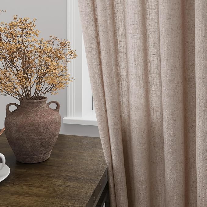 Oatmeal Linen Curtains 63 Inches Length 2 Panels Set - Image 2
