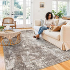 6x9 Area Rug Living Room Washable Neutral Brown Beige | Soft Low Pile Non Slip - Image 3