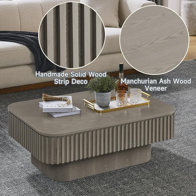 Lift Top Coffee Table for Living Room, Rectangle Handmade Solid Wood Strips - Image 5