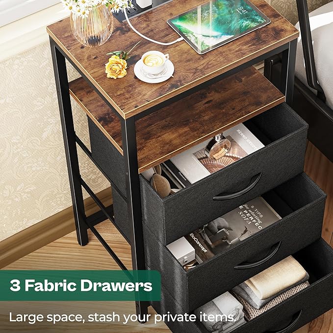 Huuger Nightstand with Charging Station, 27.6 Inch End Table Bedside Table with - Image 5