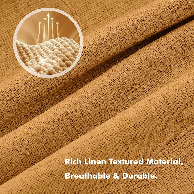 MIULEE Fall 100% Blackout Linen Curtains 42" x 84" Mustard Yellow 2 Panels | - Image 3