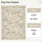 Soalmost Washable Area Rug 8x10 Large Soft Living Room Rugs Brown/Pink | - Image 3