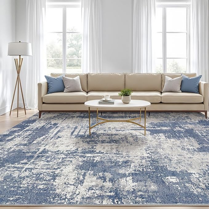LOONGRUG 7x9 Area Rug Washable Large Neutral Modern Living Room Rugs | Abstract - Image 5