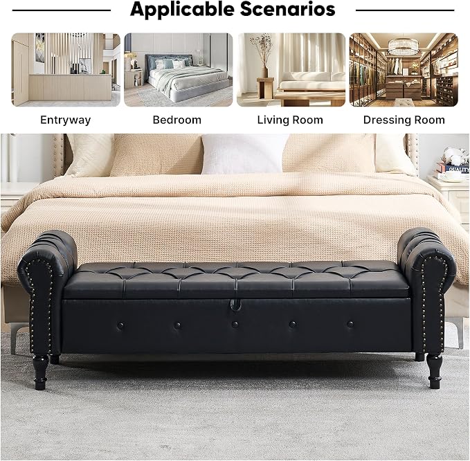 67" Storage Bench for Bedroom, End of King Size Benches - Image 7
