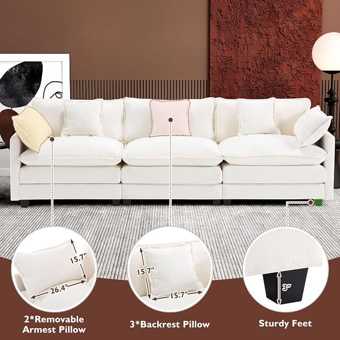Ihanherry 111.4 Inch 3-Seater Cloud Sofa, Modular Sectional Couch, Modern Deep - Image 6