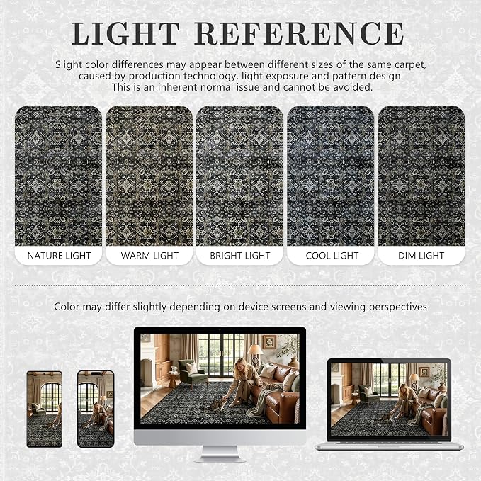 6x9 Area Rugs - Washable Vintage Retro Living Room Rug, Soft Ultra Thin Non - Image 8