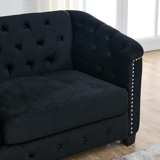 59" Modern Velvet Loveseat Chesterfield Sofa - Image 4