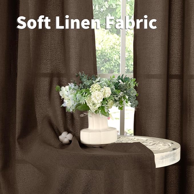 YoungsTex Brown Linen Curtains 63 Inches Length 2 Panels - Image 7