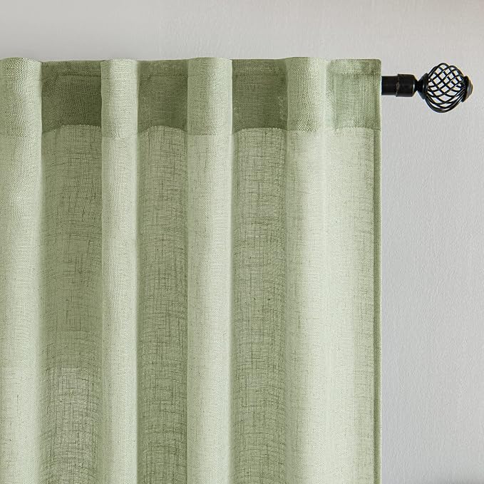 MIULEE Sage Green Kitchen Curtain 24 Inches Length 2 Panels Farmhouse | Soft - Image 4