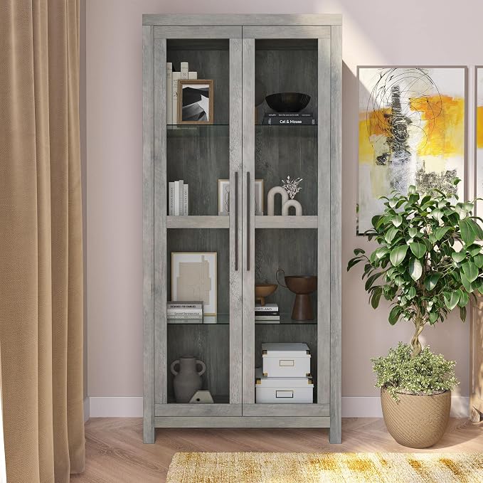 BELLEZE Glass Display Cabinet, Tall Curio Cabinet - Image 4