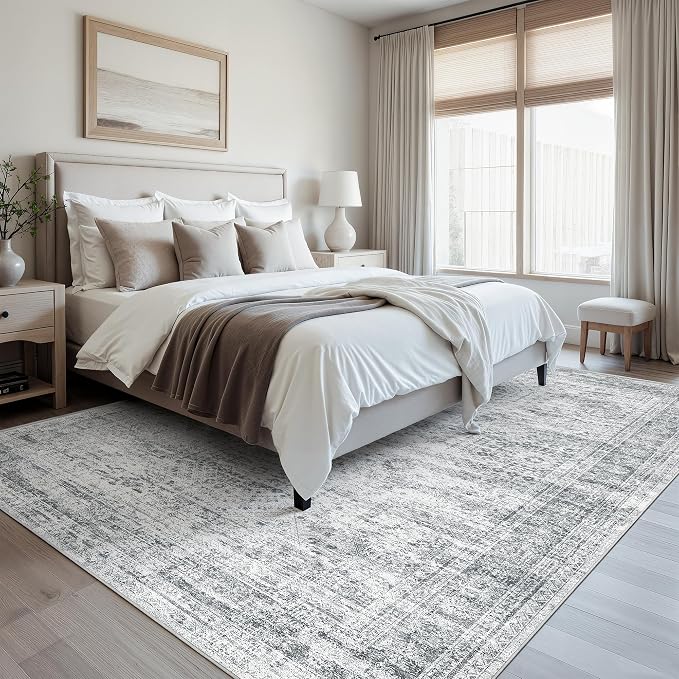 Soalmost 9x12 Area Rugs for Living Room Washable Rug Non-Slip Grey | Large - Image 5