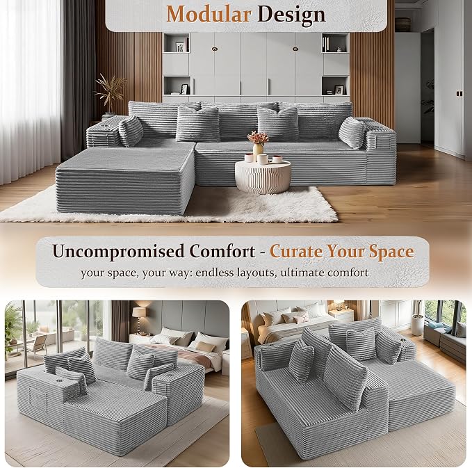 108" Oversized Cloud Sectional Couch, Comfort L Shaped Boneless Couch - Image 6
