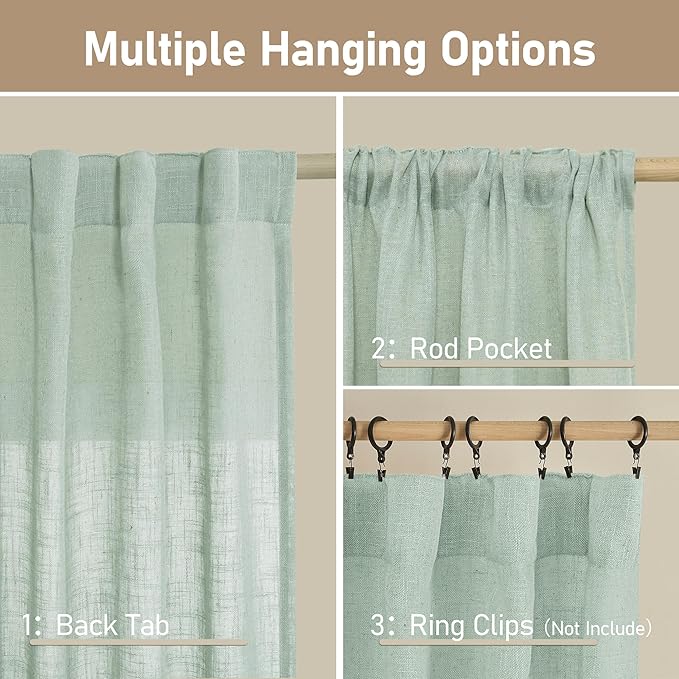 Short Window Linen Curtains 36 Inch Length 2 Panels, 34x36 Inch | Kitchen - Image 3