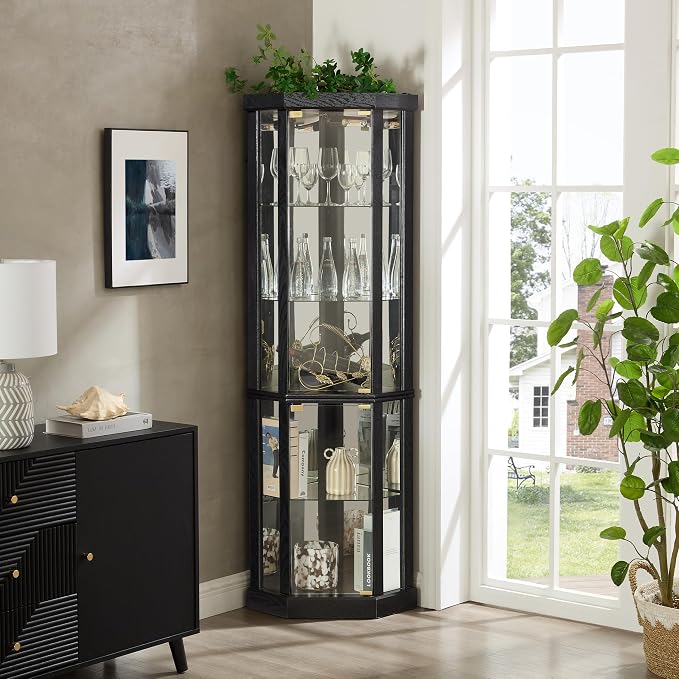 Corner Curio Cabinet, 150lbs Heavy Duty Glass Display Cabinet - Image 6