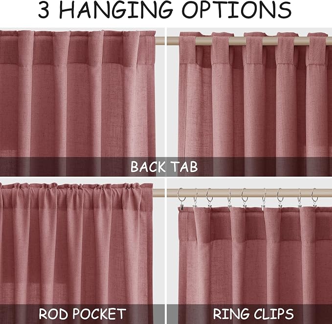 Canyon Rose Linen Curtains 96 Inches Long 2 Panels Set - Image 2