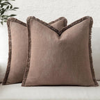 MIULEE Linen Fringe Decorative Fall Throw Pillow Covers Dark Coffee 18x18 | Set by MIULEE