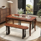 59” Dining Table with 8mm Tempered Glass Top, Farmhouse Kitchen Dinner Table - Image 4