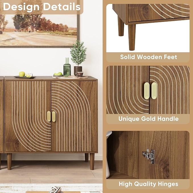 Smuxee Walnut Sideboard Cabinet, Freestanding Buffet Cabinet - Image 4