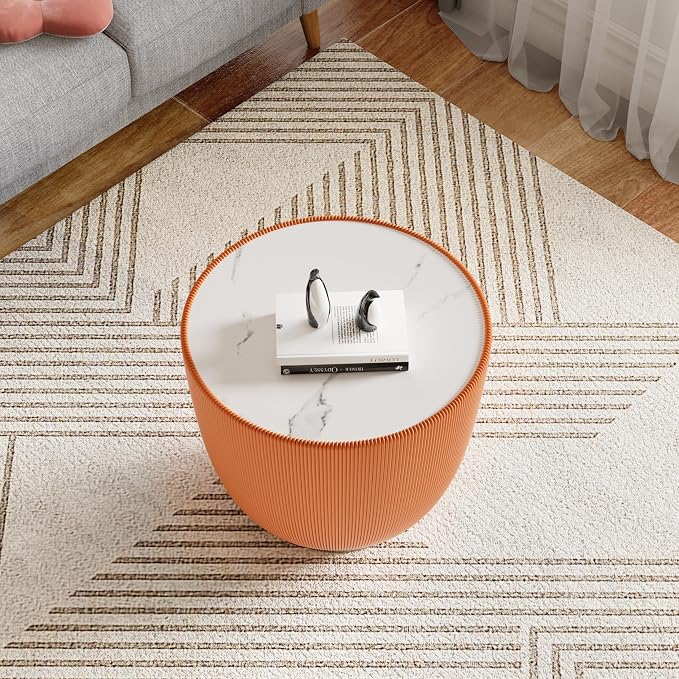 Round Marble Coffee Table Set of 2, 2 Piece White Coffee Table and End Table - Image 8