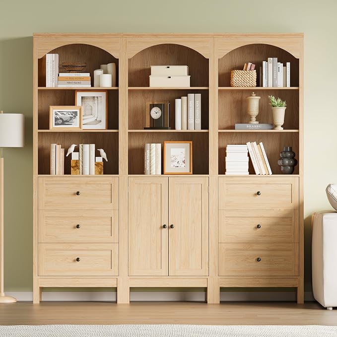 Bookshelf with Doors, Floor Standing Display Storage Cabinet - Image 4