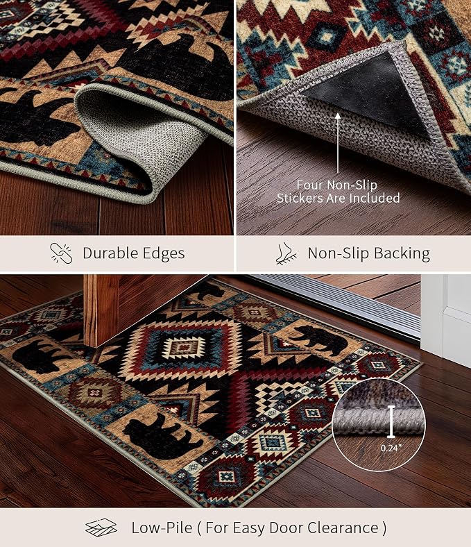 Western Entryway Rug, 2x3 Rustic Washable Rug, Non-Slip Indoor Door Mat - Image 4