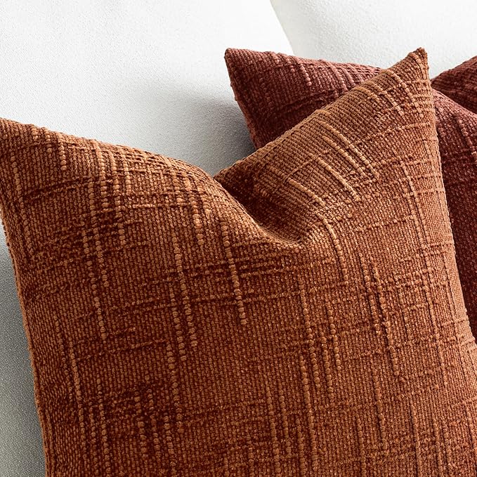 MIULEE Chenille Textured Fall Euro Throw Pillow Covers Burnt Orange 26x26 | Set - Image 4