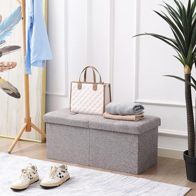 Storage Ottoman Bench Foldable Seat Footrest End of Bed Ottoman - Image 2