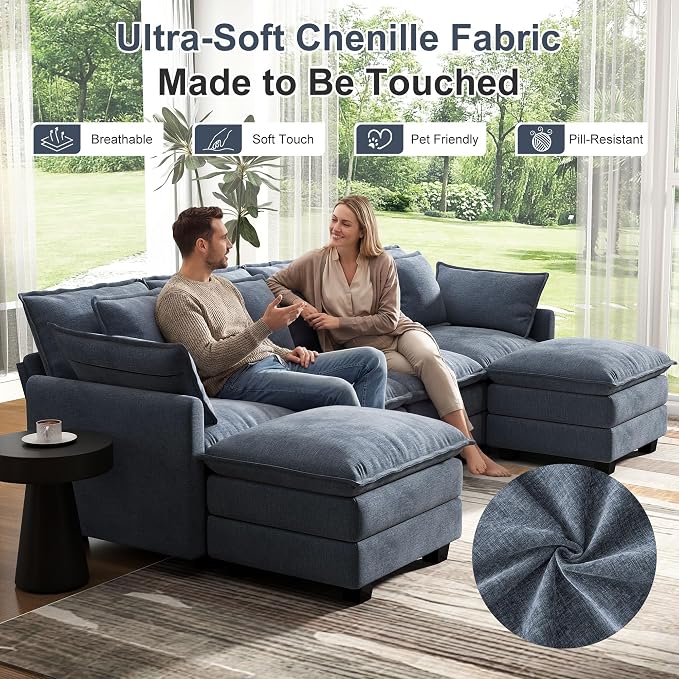 107" Cloud Couch Sectional, U Shaped Modular Sectional Sofa, 4-Seat Deep Seat - Image 4