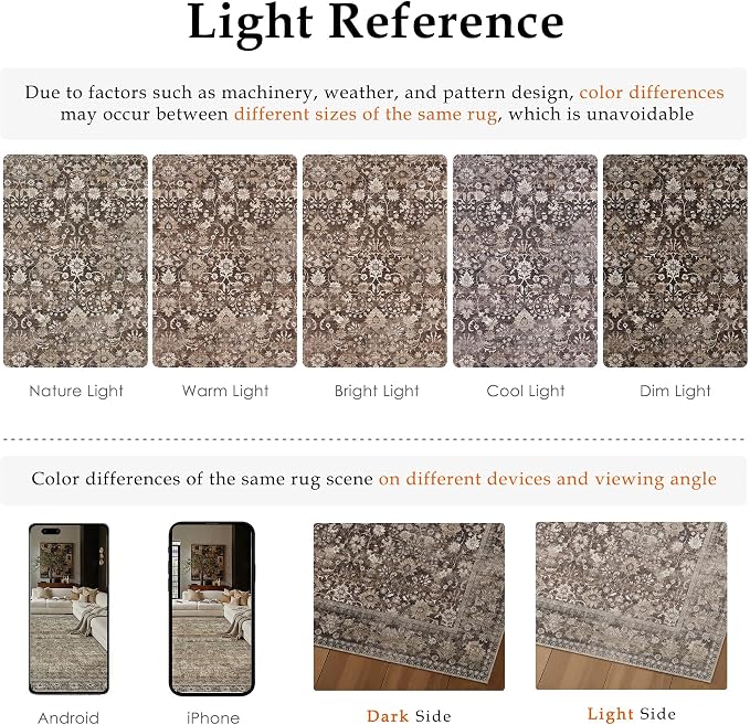 6x9 Coffee Brown Vintage Floral Washable Area Rug - Image 8