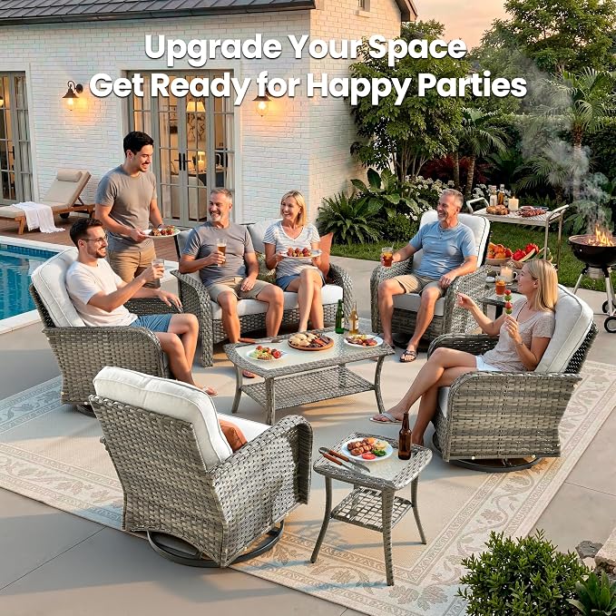 8 Pieces Outdoor Patio Furniture Sets, High Back Swivel Rocker Chairs Loveseat - Image 9