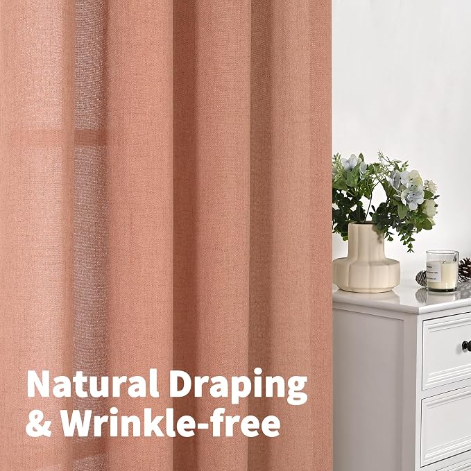 YoungsTex Terracotta Linen Curtains 63 Inch Length - Image 5
