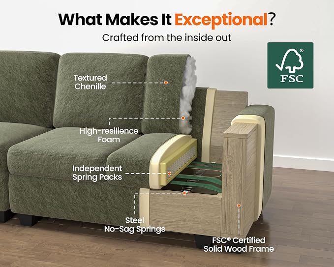CHIC HOUSE Module for Modular Oversized Couch, Corduroy Customizable Chaise - Image 9