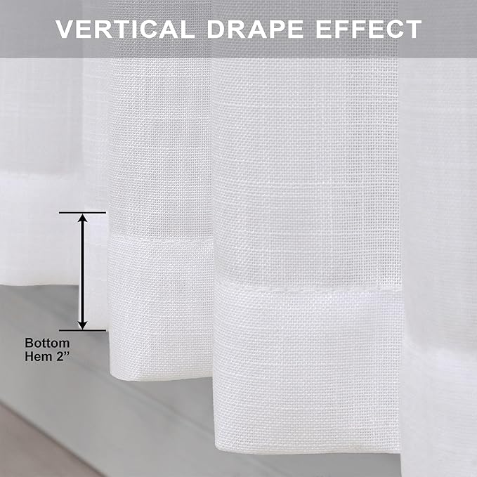 Pitalk White Living Room Curtains 105 Inch Length 2 Panels Set Back Tab Linen - Image 6