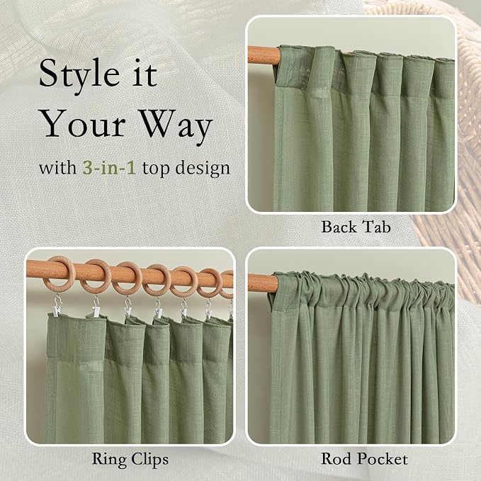 MYSKY HOME Sage Green Curtains 96 Inches Long - Image 4