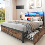 Lifezone Full Bed Frame with 2-Tier Storage Headboard, Metal Platform Bed Frame by Lifezone