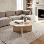 HNY Modern Round Coffee Table Marble Veneer Wood Center Table 31.5" Faux - Image 8