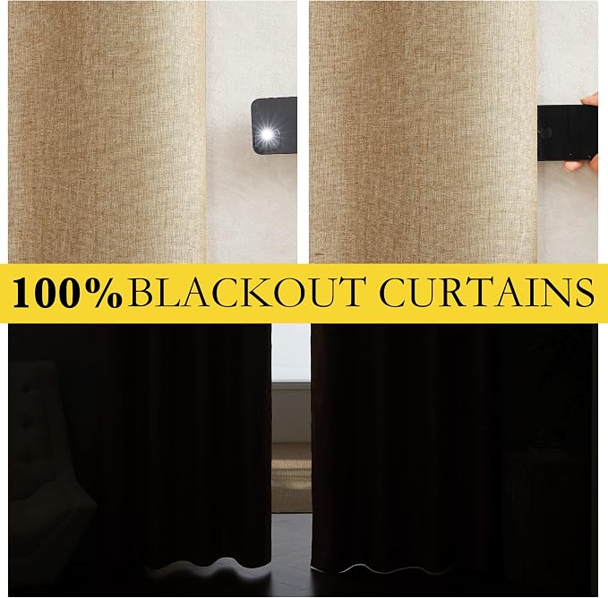 NICETOWN 100% Blackout Camel Linen Curtains 108 inches Length - Image 2