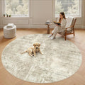 Soalmost Round Rugs 8ft Living Room Circle Area Rug 8x8 Beige/Gray Vintage | by Soalmost