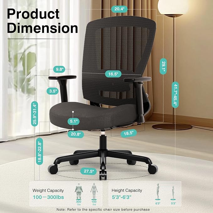 ELABEST Mesh Office Chair, Ergonomic Computer Desk Chair, Sturdy Task Chair- - Image 6