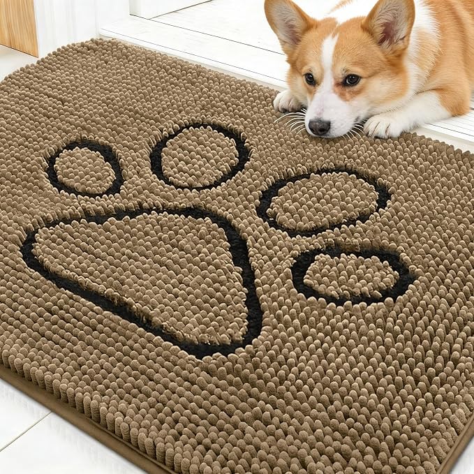 OLANLY Dog Door Mat for Muddy Paws 30x20, Paw Print Design Chenille Mud Mat | by OLANLY