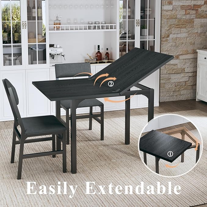 HUAHUU Dining Table Set for 4, Extendable Kitchen Table Cushion Chairs Set of 4 - Image 2