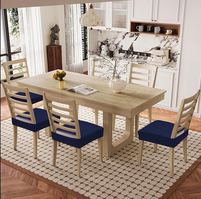 Smiry Waterproof Seat Covers for Dining Room Chairs Set of 6, Stretch Jacquard - Image 8