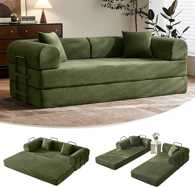 79" Convertible Sofa Bed with Fixed-Shape Frame & Removable Armrests, Modular by SAVENICA