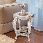 Farmhouse Round Accent End Table, Rustic Side Table Nightstands - Image 2