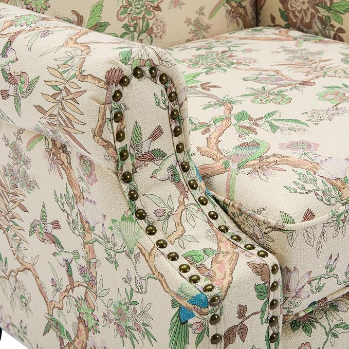 Pia Ricco Set of 2 Floral Accent Chairs, High Back Upholstered Armchairs - Image 5