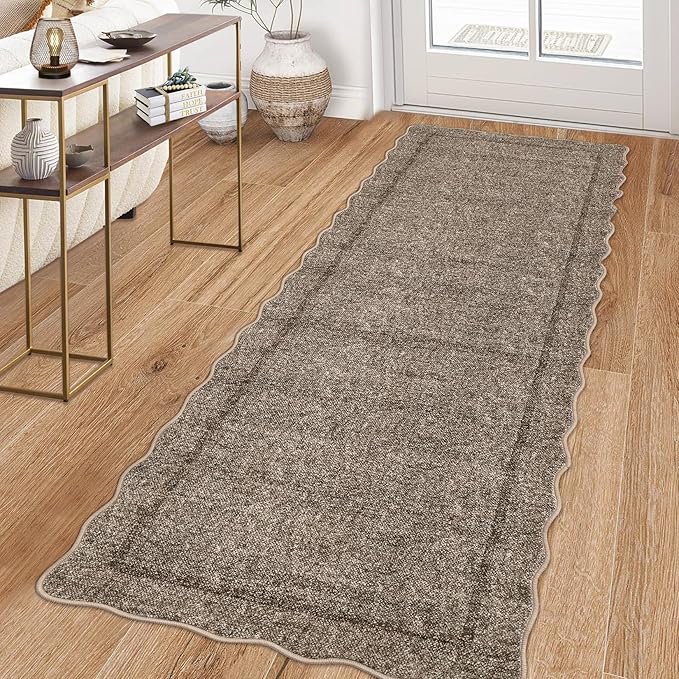 GarveeHome Scalloped Washable Runner Rug 2x6 Non Slip Kitchen Rug, Taupe | by GarveeHome